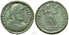 Roman Imperial Coins JOVIAN (363-364). Ae. Thessalonica. Obv: D N IOVIANVS P F P P AVG. Diademed, draped and cuirassed bust right. Rev: VICTORIA ROMANORVM / •TES A•. Jovian standing facing, head right