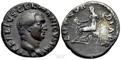 Roman Imperial Coins VITELLIUS (69). Denarius. Rome. Obv: A VITELLIVS GERMANICVS IMP. Bare head right. Rev: CONCORDIA PR. Concordia seated left, holding patera and cornucopia. RIC 66. Condition: Good 