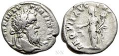 Roman Imperial Coins PERTINAX (193). Denarius. Rome. Obv: IMP CAES P HELV PERTIN AVG. Laureate head right. Rev: AEQVIT AVG TR P COS II. Aequitas standing left, holding scales and cornucopia. RIC 1a. C