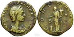 Roman Imperial Coins AQUILIA SEVERA (Augusta, 220-221 & 221-222). Sestertius. Rome. Obv: IVLIA AQVILIA SEVERA AVG. Diademed and draped bust right. Rev: CONCORDIA. Concordia standing left, holding doub
