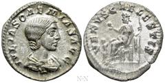 Roman Imperial Coins JULIA SOEMIAS (Augusta, 218-222). Denarius. Rome. Obv: IVLIA SOAEMIAS AVG. Draped bust right. Rev: VENVS CAELESTIS. Venus seated left, holding apple and sceptre; at left, child re