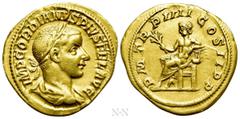 Roman Imperial Coins GORDIAN III (238-244). Aureus. Rome. Obv: IMP GORDIANVS PIVS FEL AVG. Laureate, draped and cuirassed bust right. Rev: P M TR P IIII COS II P P. Apollo seated left, holding branch 
