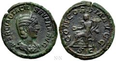 Roman Imperial Coins OTACILIA SEVERA (Augusta, 244-249). As. Rome. Obv: MARCIA OTACIL SEVERA AVG. Draped bust right, wearing stephane. Rev: CONCORDIA AVGG / S C. Concordia seated left on throne, holdi