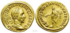 Roman Imperial Coins TRAJANUS DECIUS (249-251). GOLD Aureus. Rome. Obv: IMP C M Q TRAIANVS DECIVS AVG. Laureate and cuirassed bust right. Rev: GENIVS EXERC ILLVRICIANI. Genius standing left, holding p