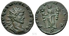 Roman Imperial Coins QUINTILLUS (270). Antoninianus. Mediolanum. Obv: IMP QVINTILLVS AVG. Radiate, draped and cuirassed bust right. Rev: FIDES MILIT / S. Fides standing facing, head left, holding sign