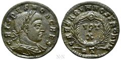 Roman Imperial Coins CRISPUS (Caesar, 316-326). Follis. Rome. Obv: CRISPVS NOB CAES. Laureate, draped and cuirassed bust right. Rev: CAESARVM NOSTRORVM / RT. VOT / X in two lines within wreath. RIC 23