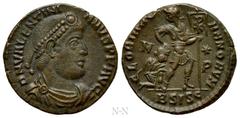 Roman Imperial Coins VALENTINIAN I (364-375). Ae. Siscia. Obv: D N VALENTINIANVS P F AVG. Diademed, draped and cuirassed bust right. Rev: GLORIA ROMANORVM / M - (star) / P / BSISC. Emperor advancing r