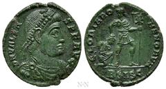 Roman Imperial Coins VALENS (364-378). Ae. Siscia. Obv: D N VALENS P F AVG. Diademed, draped and cuirassed bust right. Rev: GLORIA ROMANORVM / •BSISC. Valens advancing right, head left, holding labaru