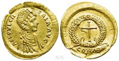 Roman Imperial Coins AELIA PULCHERIA (Augusta, 414-453). GOLD Tremissis. Constantinople. Struck under Theodosius II. Obv: AEL PVLCHERIA AVG. Diademed, draped and cuirassed bust right. Rev: CONOB (star