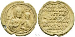 Byzantine Coins BYZANTINE SEALS. Nicephoros Melissenos, magistros (Circa 11th century). Obv: MHP - ΘV. Facing and nimbate bust of the Theotokos (Virgin Mary), holding Christ. Rev: + Θ KЄRO / NIKHΦOPω 