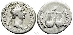 Roman Provincial Coins LYCIA. Trajan (98-117). Drachm. Obv: AYT KAIC NЄP TPAIANOC CЄB ΓЄPM. Laureate head right. Rev: ΔHM ЄΞ YΠAT B. Two lyres; above, owl standing right, head facing. RPC III 2676; SN