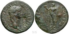 Roman Imperial Coins CLAUDIUS (41-54). Sestertius. Rome. Countermarked under the reign of Nero (54-68). Obv: TI CLAVDIVS CAESAR AVG P M TR P IMP. Laureate head right; c/m: PROB within rectangular incu