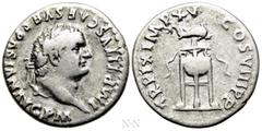 Roman Imperial Coins TITUS (79-81). Denarius. Rome. Obv: IMP TITVS CAES VESPASIAN AVG P M. Laureate head right. Rev: TR P IX IMP XV COS VIII P P. Tripod with fillets, upon which wreath surmounted by d