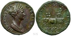 Roman Imperial Coins DIVA MARCIANA (Died 112/4). Sestertius. Rome. Obv: DIVA AVGVSTA MARCIANA. Draped bust right, wearing stephane. Rev: EX SENATVS CONSVLTO / S C. Diva Marciana, holding grain ears an