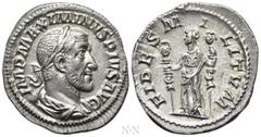 Roman Imperial Coins MAXIMINUS THRAX (235-238). Denarius. Rome. Obv: IMP MAXIMINVS PIVS AVG. Laureate, draped and cuirassed bust right. Rev: FIDES MILITVM. Fides standing left, holding signum in each 