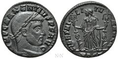 Roman Imperial Coins MAXENTIUS (307-312). Follis. Ostia. Obv: IMP C MAXENTIVS P F AVG. Laureate head right. Rev: FIDES MILITVM AVG N / MOST[...]. Fides standing facing, head left, holding signum in ea