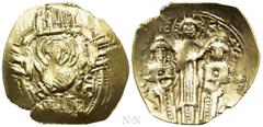 Byzantine Coins ANDRONICUS II PALAEOLOGUS with MICHAEL IX (1282-1328). GOLD Hyperpyron. Constantinople. Obv: Bust of the Virgin orans within city walls with four groups of towers; sigla: M | retrograd