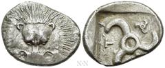 Greek Coins DYNASTS OF LYCIA. Trbbenimi (Circa 390-375 BC). Stater. Zemura (Limyra) mint. Obv: Facing lion scalp. Rev: Triskeles; small triskeles in one section; all within incuse square. Müseler -; T