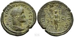 Roman Imperial Coins MAXIMINUS THRAX (235-238). Sestertius. Rome. Obv: MAXIMINVS PIVS AVG GERM. Laureate, draped and cuirassed bust right. Rev: FIDES MILITVM / S - C. Fides standing left, holding sign