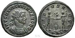 Roman Imperial Coins CARINUS (Caesar, 282-283). Antoninianus. Siscia. Obv: IMP C M AVR CARINVS NOB C. Radiate and cuirassed bust right. Rev: VIRTVS AVGG / B / XXI. Prince standing right, holding scept