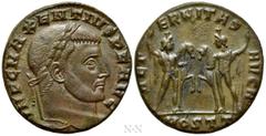 Roman Imperial Coins MAXENTIUS (307-312). Follis. Ostia. Obv: IMP C MAXENTIVS P F AVG. Laureate head right. Rev: AETERNITAS AVG N / MOSTT. The Dioscuri standing facing each other, their horses between