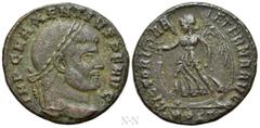 Roman Imperial Coins MAXENTIUS (307-312). Follis. Ostia. Obv: IMP C MAXENTIVS P F AVG. Laureate head right. Rev: VICTORIA AETERNA AVG N / MOSTT. Victory advancing left with wreath and palm branch. RIC