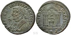 Roman Imperial Coins MAXENTIUS (307-312). Follis. Aquileia. Obv: IMP C MAXENTIVS P F AVG CONS. Laureate and mantled bust left, holding eagle-tipped sceptre. Rev: CONSERV VRB SVAE / AQS. Roma seated wi