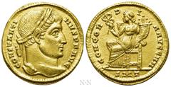 Roman Imperial Coins CONSTANTINE I 'THE GREAT' (307/10-337). GOLD Solidus. Ticinum. Obv: CONSTANTINVS P F AVG. Laureate head right. Rev: CONCORDIA AVGG NN / SMT. Concordia seated left, holding caduceu