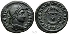 Roman Imperial Coins CRISPUS (Caesar, 316-326). Follis. Siscia. Obv: IVL CRISPVS NOB C. Laureate head right. Rev: CAESARVM NOSTRORVM / ΔSIS (sun). VOT / X in two lines within wreath. RIC 181. Conditio