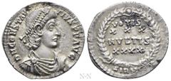 Roman Imperial Coins CONSTANTIUS II (337-361). Siliqua. Sirmium. Obv: D N CONSTANTIVS P F AVG. Pearl-diademed, draped and cuirassed bust right. Rev: VOTIS / XXX / MVLTIS / XXXX / SIRM. Legend in four 