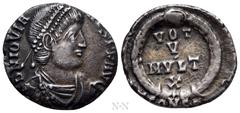 Roman Imperial Coins JOVIAN (363-364). Siliqua. Arelate. Obv: D N IOVIANVS P F AVG. Pearl-diademed, draped and cuirassed bust right. Rev: VOT / V / MVLT / X / PCONST. Legend in four lines within wreat