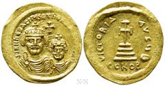 Byzantine Coins HERACLIUS with HERACLIUS CONSTANTINE (610-641). GOLD Solidus. Constantinople. Obv: δδ NN ҺЄRACLIЧS ЄT ҺЄRA CONST P P AV. Facing busts of Heraclius and Heraclius Constantine, each weari