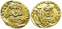 Byzantine Coins LEO III THE "ISAURIAN", with CONSTANTINE V (717-741). GOLD Tremissis. Constantinople. Obv: δ N O LЄON P A MЧL. Crowned facing bust of Leo, wearing chlamys, holding globus cruciger and 