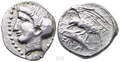 Greek Coins PAPHLAGONIA. Sinope. Siglos or Drachm (Circa 4th-3rd century BC). Contemporary imitation. Obv: Head of nymph left. Rev: Sea-eagle standing left, with wings spread, on dolphin left. HGC 7, 