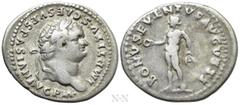 Roman Imperial Coins TITUS (79-81). Denarius. Rome. Obv: IMP TITVS CAES VESPASIAN AVG P M. Laureate head right. Rev: BONVS EVENTVS AVGVSTI. Bonus Eventus standing left, holding patera and corn-ears wi