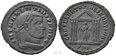 Roman Imperial Coins MAXENTIUS (307-312). Follis. Carthage. Obv: IMP MAXENTIVS P F AVG. Laureate head right. Rev: CONSERVATO RES KART SVAE / PKB. Carthage standing facing, head left, holding up branch