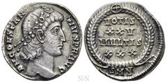 Roman Imperial Coins CONSTANTIUS II (337-361). Siliqua. Nicomedia. Obv: D N CONSTANTIVS P F AVG. Rosette-diademed head right. Rev: VOTIS / XXV / MVLTIS / XXXX. Legend in four lines within wreath; SMN.
