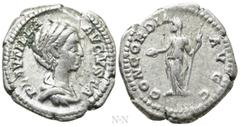 Roman Imperial Coins PLAUTILLA (Augusta, 202-205). Denarius. Rome. Obv: PLAVTILLA AVGVSTA. Draped bust right. Rev: CONCORDIA AVGG. Concordia standing left, holding patera and sceptre. RIC 363b (Caraca