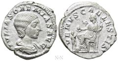 Roman Imperial Coins JULIA SOAEMIAS (Augusta, 218-222). Denarius. Rome. Obv: IVLIA SOAEMIAS AVG. Draped bust right. Rev: VENVS CAELESTIS. Venus seated left, holding apple and sceptre; at left, child r