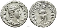 Roman Imperial Coins JULIA MAMAEA (Augusta, 222-235). Denarius. Rome. Obv: IVLIA MAMAEA AVG. Draped bust right, wearing stephane. Rev: FELICITAS PVBLICA. Felicitas standing facing, head left, holding 