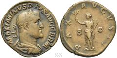 Roman Imperial Coins MAXIMINUS THRAX (235-238). Sestertius. Rome. Obv: MAXIMINVS PIVS AVG GERM. Laureate, draped and cuirassed bust right. Rev: PAX AVGVSTI / S - C. Pax standing left, holding branch a