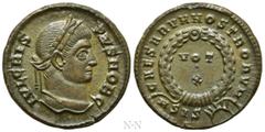 Roman Imperial Coins CRISPUS (Caesar, 316-326). Follis. Siscia. Obv: IVL CRISPVS NOB C. Laureate head right. Rev: CAESARVM NOSTRORVM / ASIS (sun). VOT / X in two lines within wreath. RIC 181. Conditio