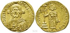 Byzantine Coins JUSTINIAN II (First reign, 685-695). GOLD Solidus. Constantinople. Obv: IҺS CRISTOS RЄX RЄGNANTIUM. Facing bust of Christ Pantokrator, raising hand in benediction and holding book of G