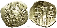 Byzantine Coins ANDRONICUS II PALAEOLOGUS with MICHAEL IX (1282-1328). GOLD Hyperpyron. Constantinople. Obv: Bust of the Virgin orans within city walls with four groups of towers; sigla: (star/K) | (s