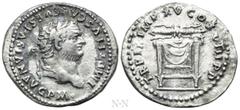 Roman Imperial Coins TITUS (79-81). Denarius. Rome. Obv: IMP TITVS CAES VESPASIAN AVG P M. Laureate head right. Rev: TR P IX IMP XV COS VIII P P. Pulvinar (throne) of Jupiter and Juno: square seat, dr