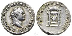 Roman Imperial Coins TITUS (79-81). Denarius. Rome. Obv: IMP TITVS CAES VESPASIAN AVG P M. Laureate head right. Rev: TR P IX IMP XV COS VIII P P. Draped semicircular pulvinar, decorated with three cre