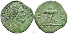 Roman Imperial Coins SEPTIMIUS SEVERUS (193-211). Sestertius.Rome. Legionary issue. Obv: IMP CAES L SEPT SEV PERT AVG. Laureate head right. Rev: LEG XIIII GEM M V / S - C / TR P COS. Aquilla between t