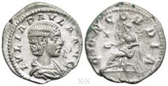 Roman Imperial Coins JULIA PAULA (Augusta, 219-220). Denarius. Rome. Obv: IVLIA PAVLA AVG. Draped bust right. Rev: CONCORDIA. Concordia seated left on throne, holding patera; star to left. RIC 211 (El