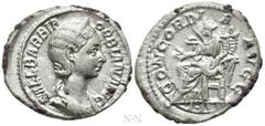 Roman Imperial Coins ORBIANA (Augusta, 225-227). Denarius. Rome. Obv: SALL BARBIA ORBIANA AVG. Draped bust right, wearing stephane. Rev: CONCORDIA AVGG. Concordia seated left on throne, holding patera