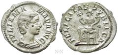 Roman Imperial Coins JULIA MAMAEA (Augusta, 222-235). Denarius. Rome. Obv: IVLIA MAMAEA AVG. Draped bust right, wearing stephane. Rev: FELICITAS PVBLICA. Felicitas seated left, holding caduceus and co